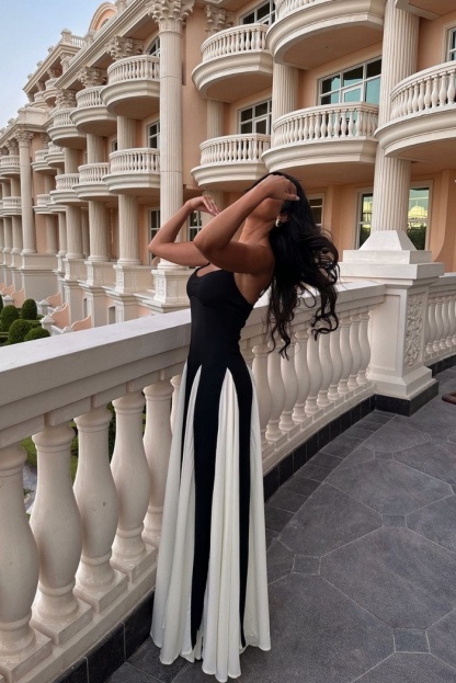 Two Tone Contrast Elegant Sleeveless Maxi Dress