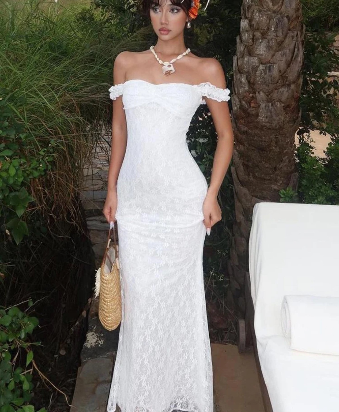 White Mesh Lace Off Shoulder Bodycon Dress