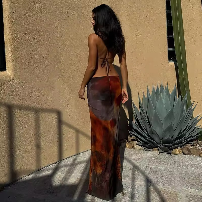 Halter Neck Cut Out Bodycon Spaghetti Strap Maxi Dress