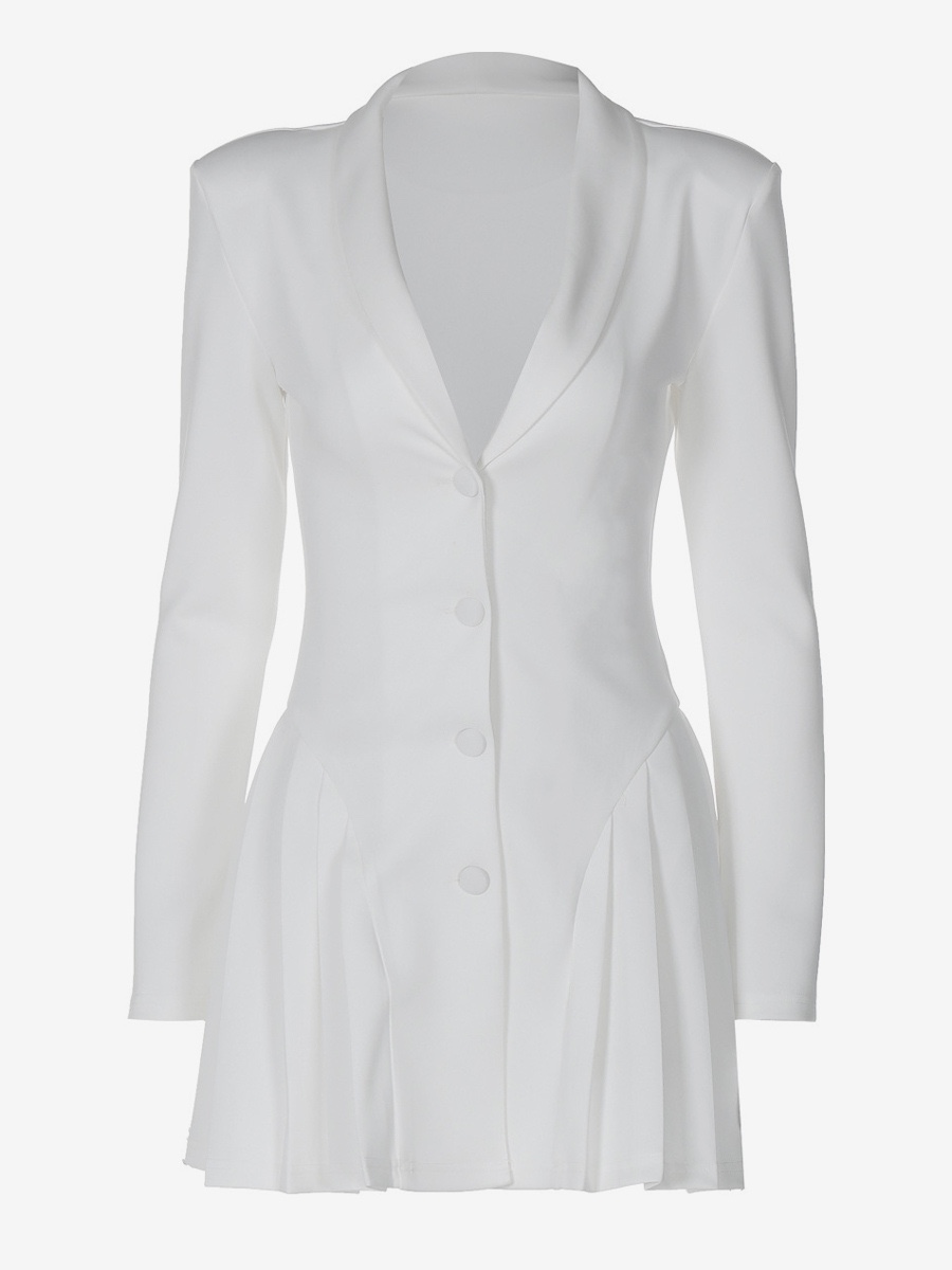Elegant V Neck Button Up Long Sleeve Mini Dress