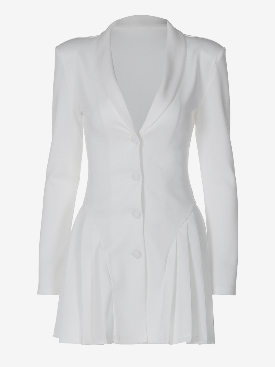 Elegant V Neck Button Up Long Sleeve Mini Dress