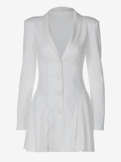 Elegant V Neck Button Up Long Sleeve Mini Dress