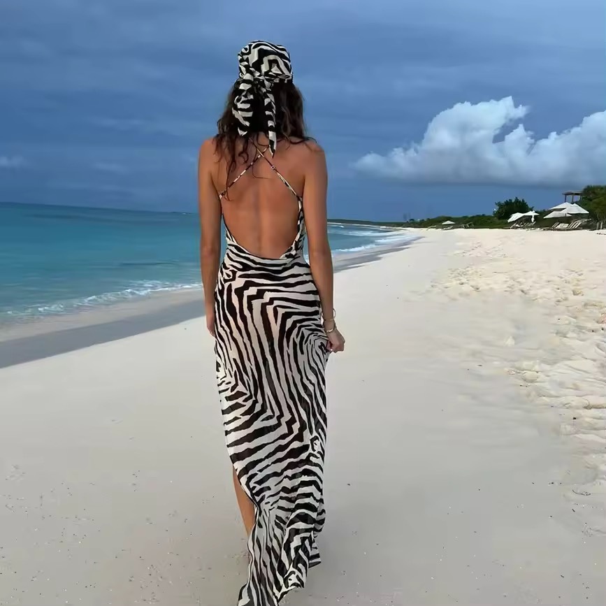 Zebra Print Sleeveless Summer Vacation Maxi Dress