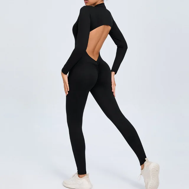 Long Sleeved Backless Bodycon Gym Outfit