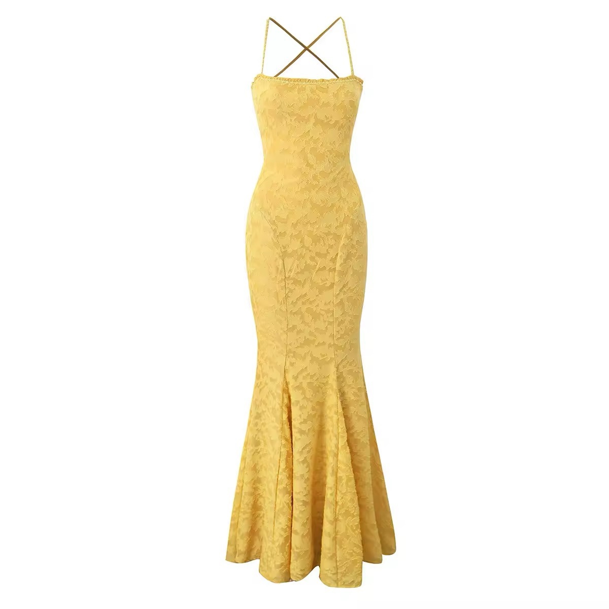 Lace Up Backless Bodycon Flare Hem Maxi Dress