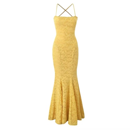 Lace Up Backless Bodycon Flare Hem Maxi Dress