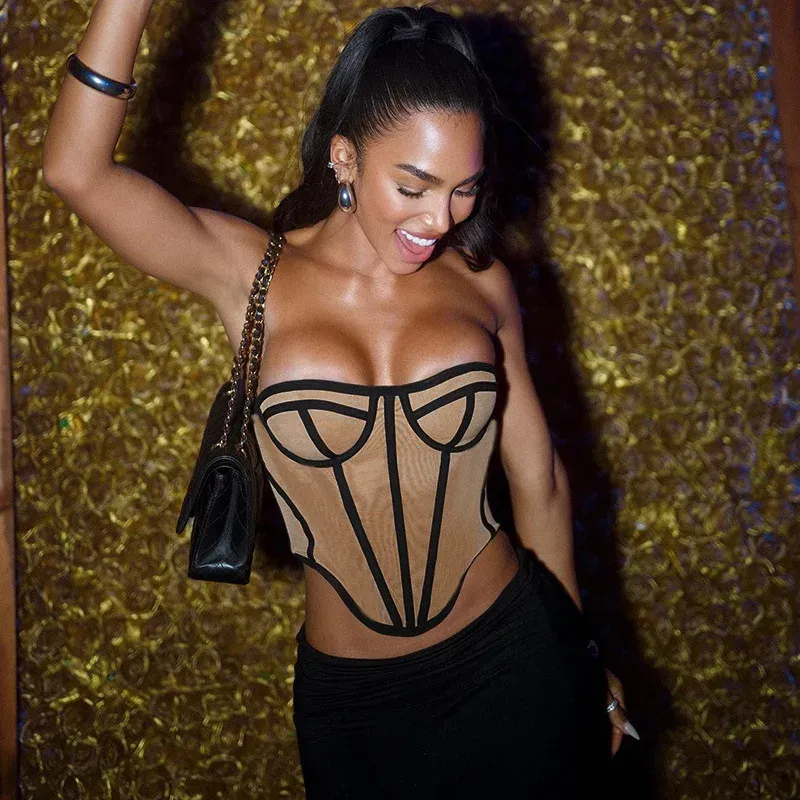 Corset Style Contrast Color Crop Top