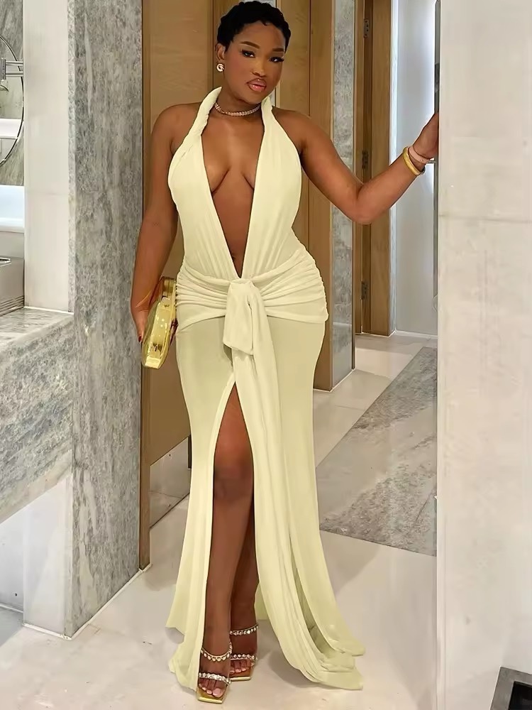 Deep V Neck Holiday Summer Maxi Dress