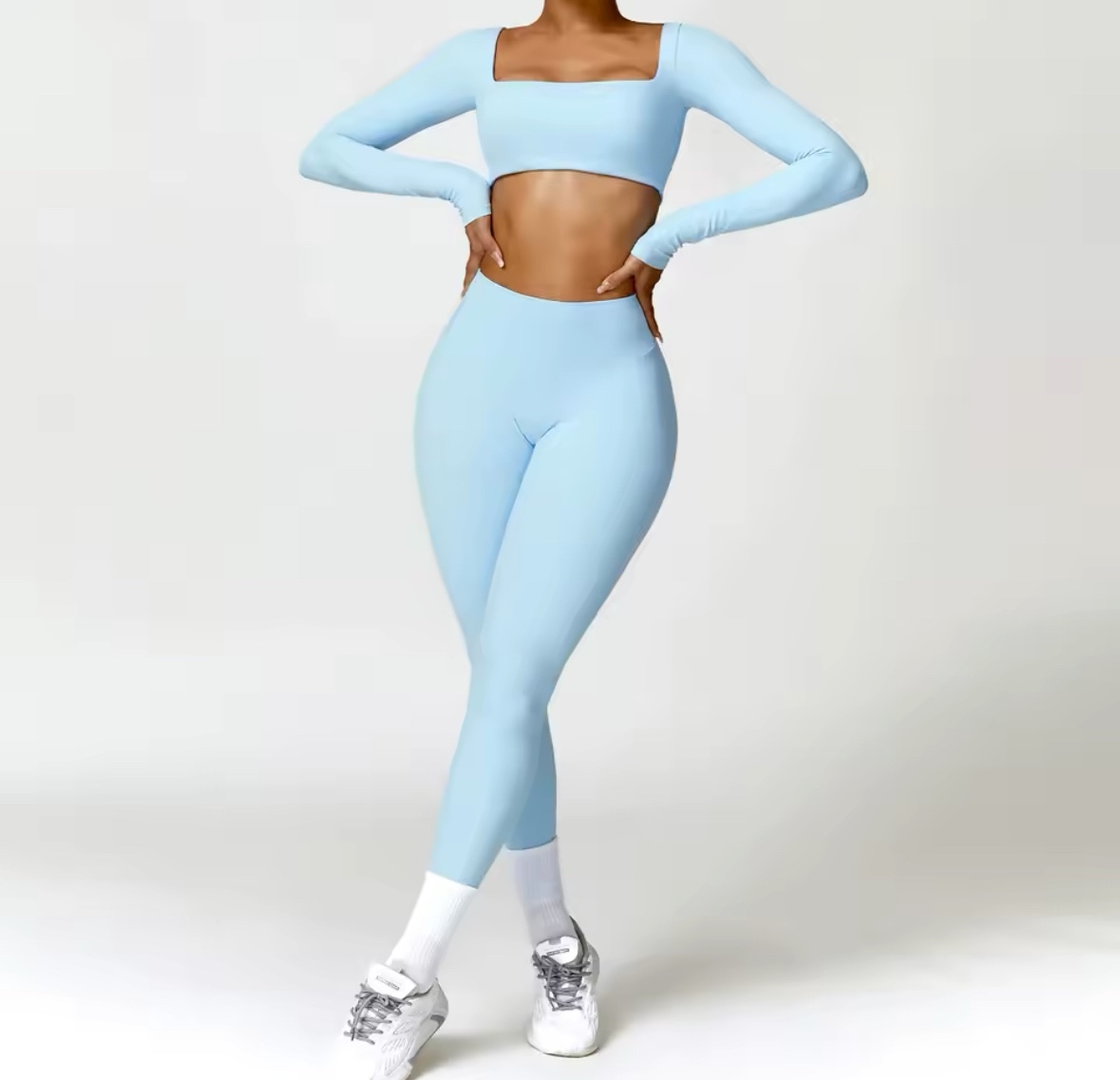Long Sleeve Crop Top & Leggings Gym Set