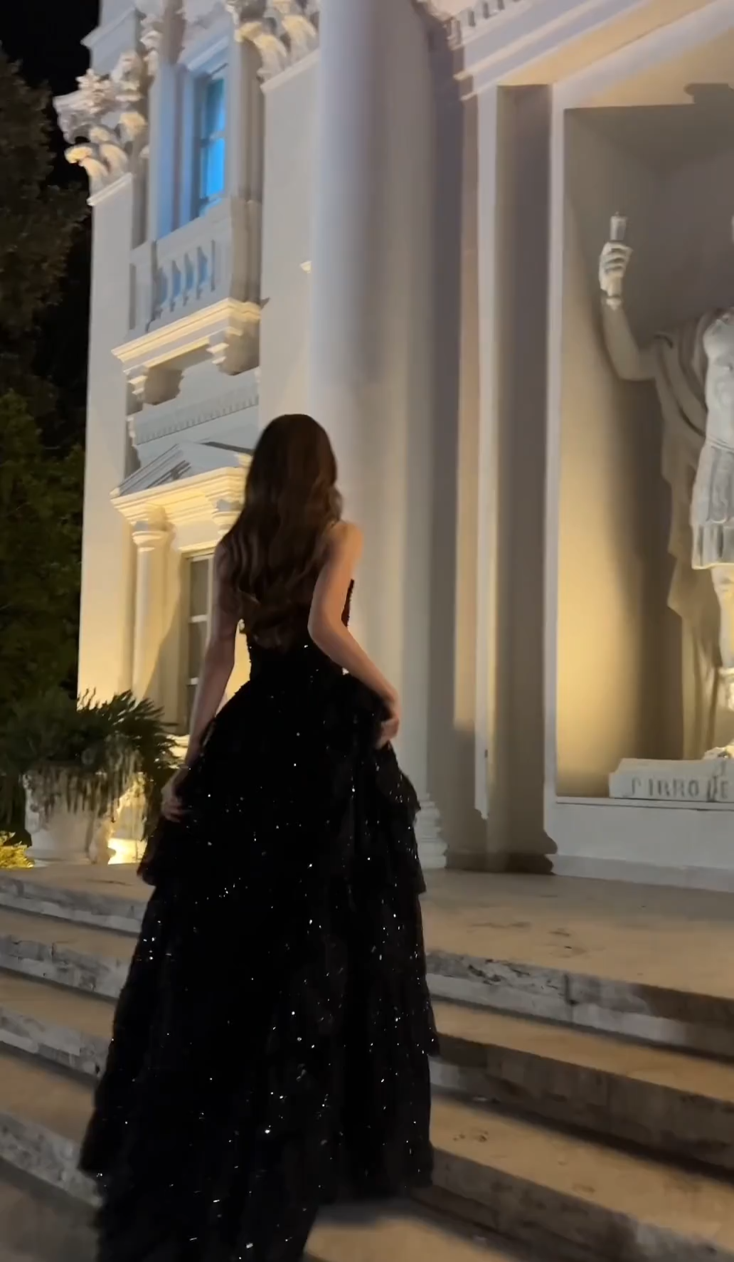Black Glitter Ruffle Elegant Gown Maxi Dress
