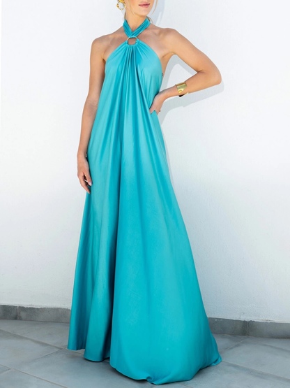 Halter Scoop Neck Holiday Vacation Maxi Dress