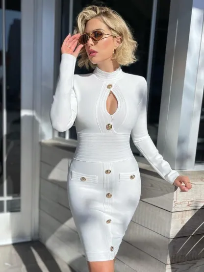 Long Sleeve Button Bodycon Mini Dress