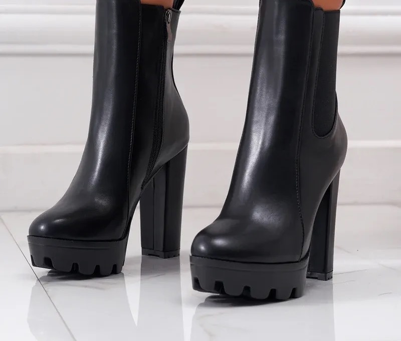 Leather High Heel Platform Ankle Boots