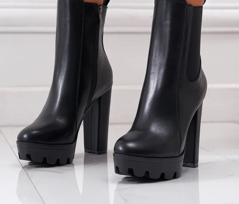 Leather High Heel Platform Ankle Boots