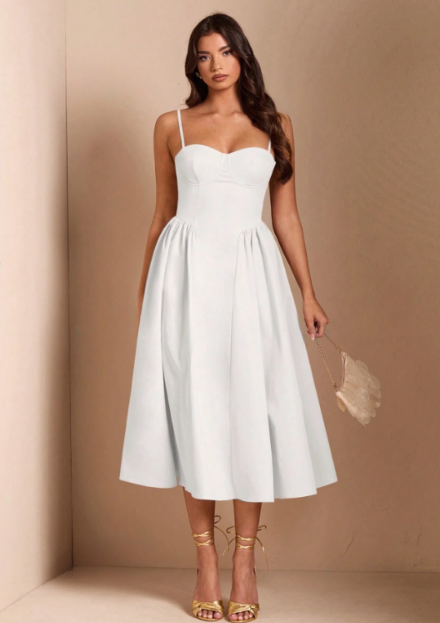 Spaghetti Strap Sleeveless A-Line Midi Dress