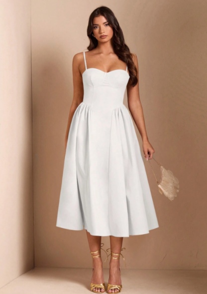 Spaghetti Strap Sleeveless A-Line Midi Dress