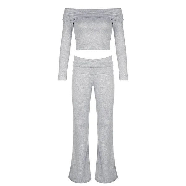Off Shoulder Crop Top and Casual Pants Set