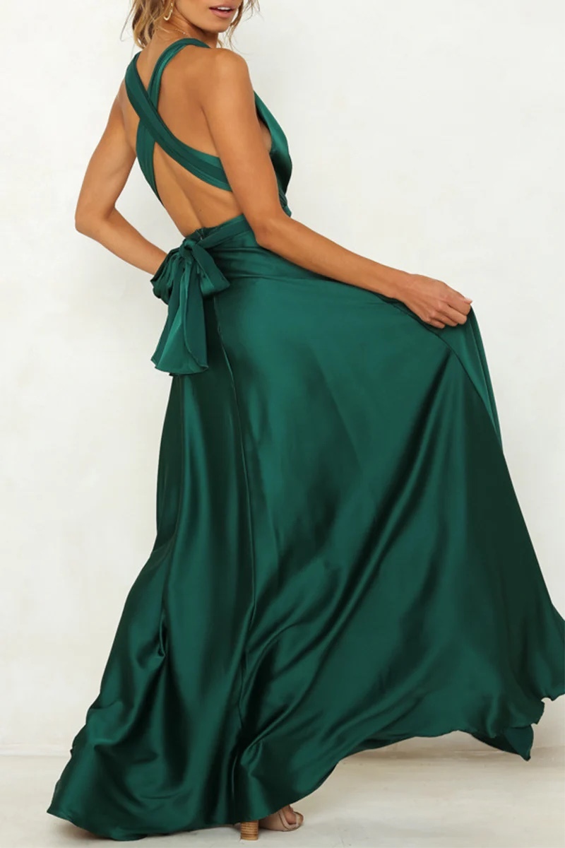 Silk Satin Sleeveless V Neck Occasion Maxi Dress