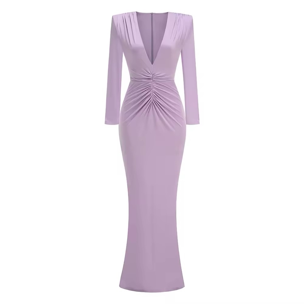 Deep V Neck Long Sleeve Elegant Bodycon Maxi Dress