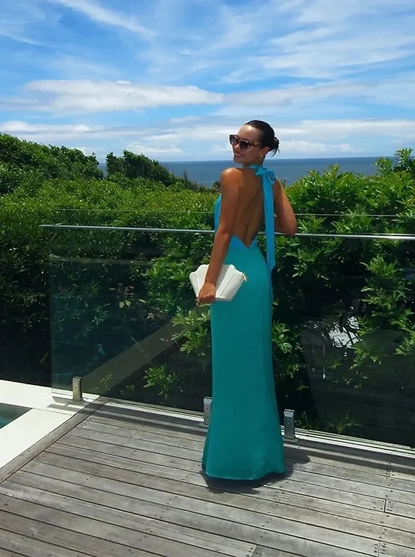 Blue Green Backless Sleeveless Summer Halter Maxi Dress