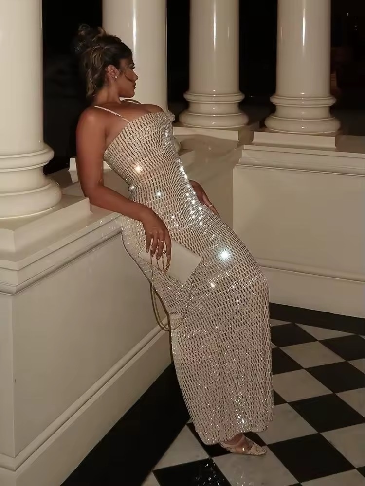 Sequin Glitter Bodycon Party Maxi Dress