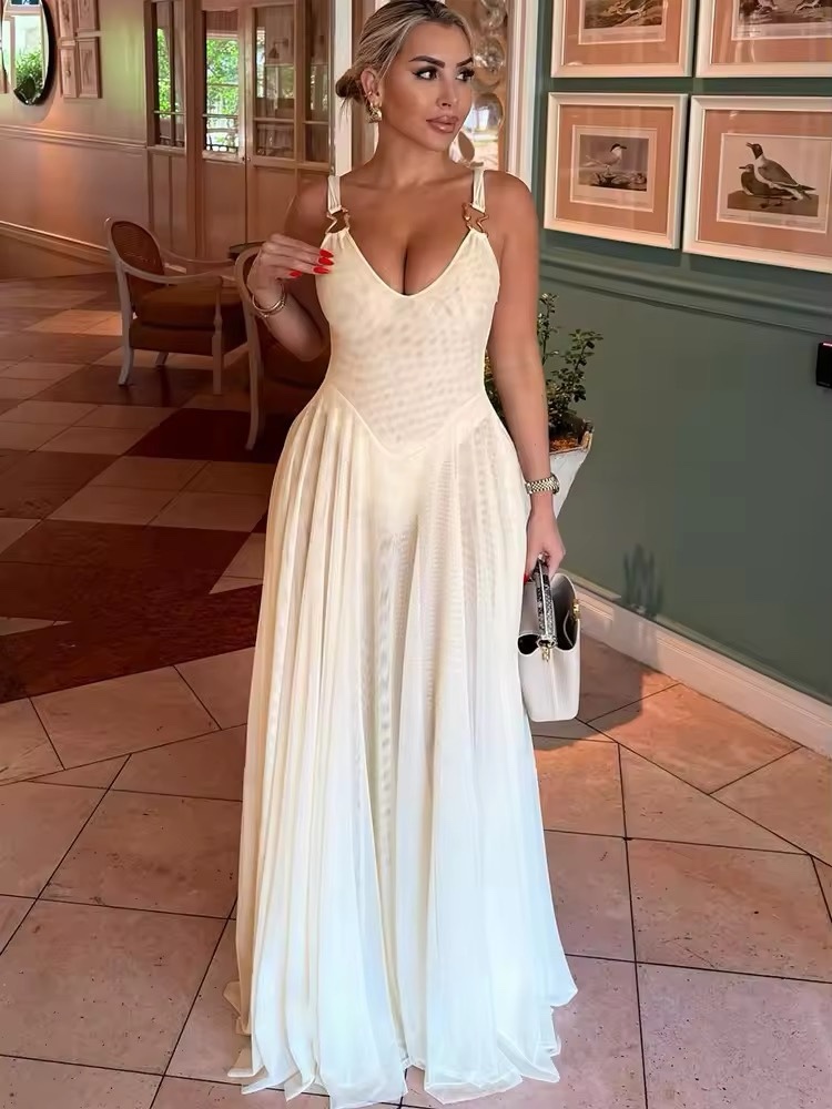 White Sleeveless A Line Holiday Maxi Dress