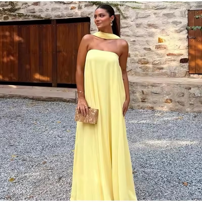 Yellow Elegant Occasion Strapless Maxi Dress
