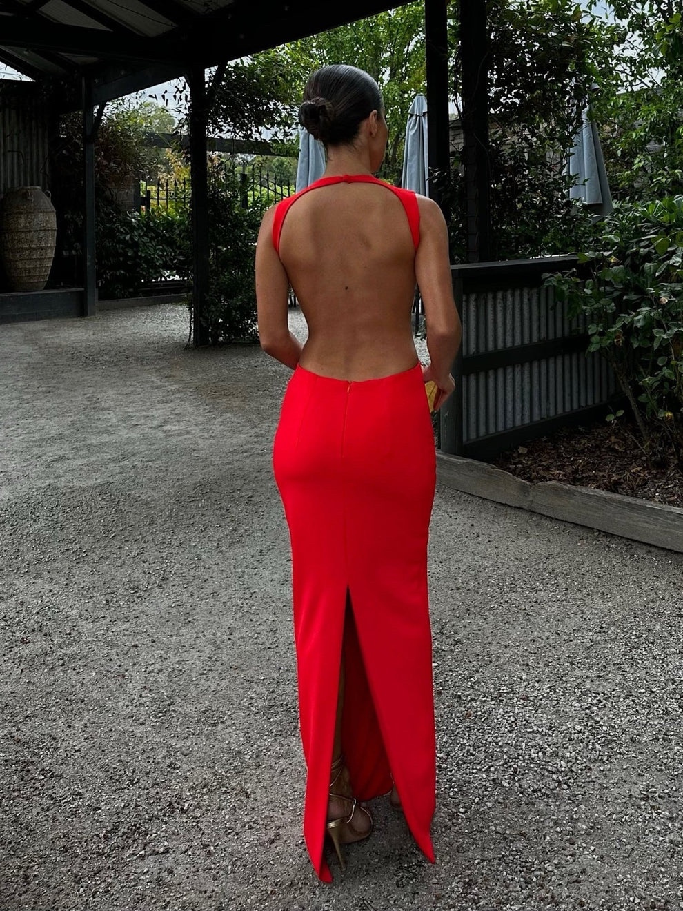 Red Sleeveless V Neck Bodycon Occasion Maxi Dress