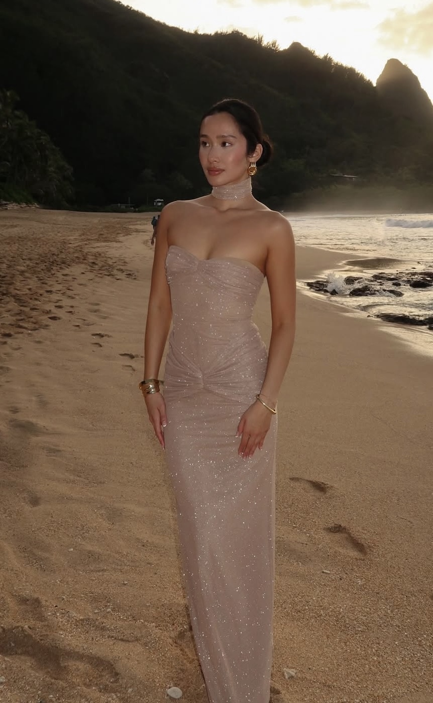 Gold Strapless Sequin Glitter Maxi Elegant Party Club Wrap Ruched Dress