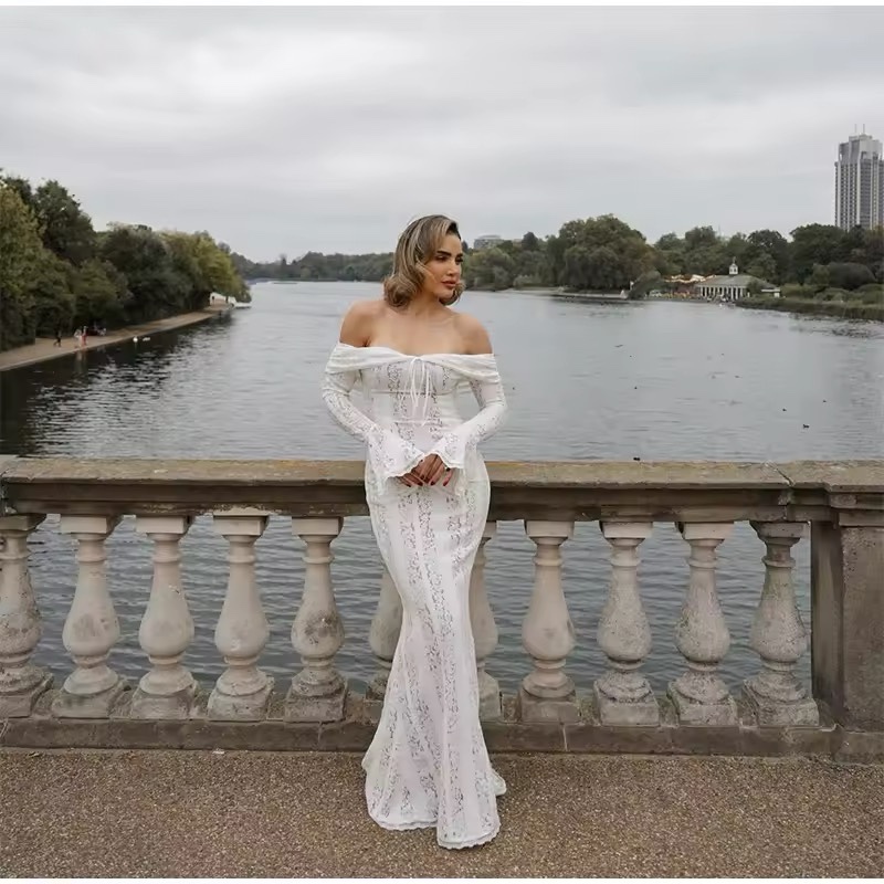 White Off Shoulder Lace Bodycon Summer Maxi Dress