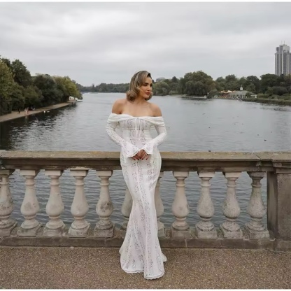 White Off Shoulder Lace Bodycon Summer Maxi Dress