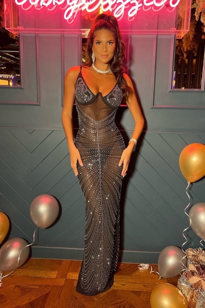 Rhinestone Diamond Sequin Bodycon Maxi Dress