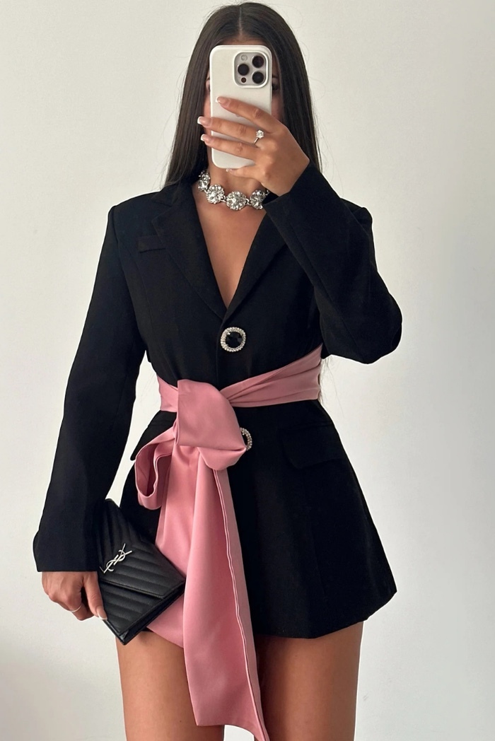 Bow Wrap Long Sleeve Elegant Mini Dress