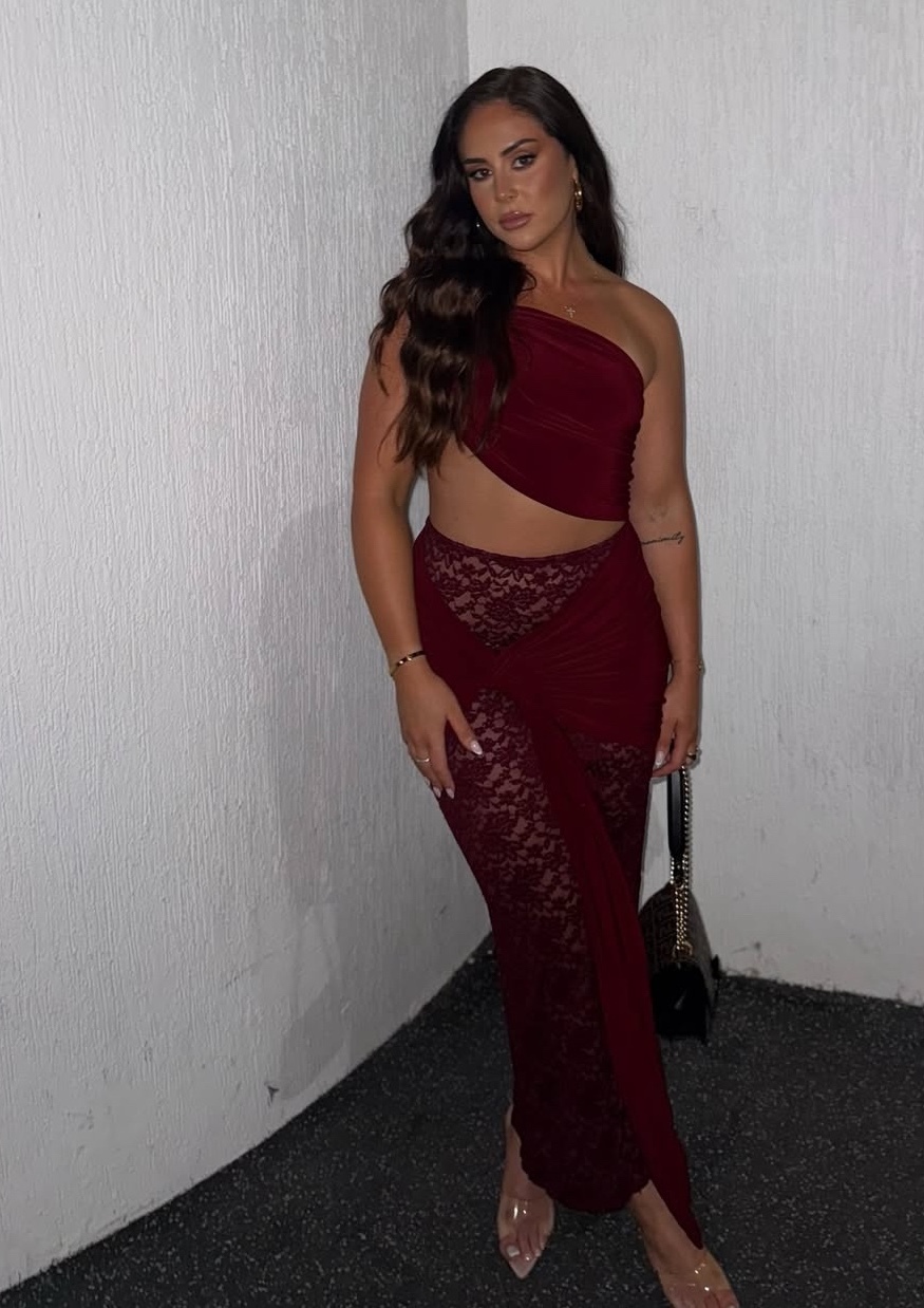 One Shoulder Mesh Lace Bodycon Maxi Dress