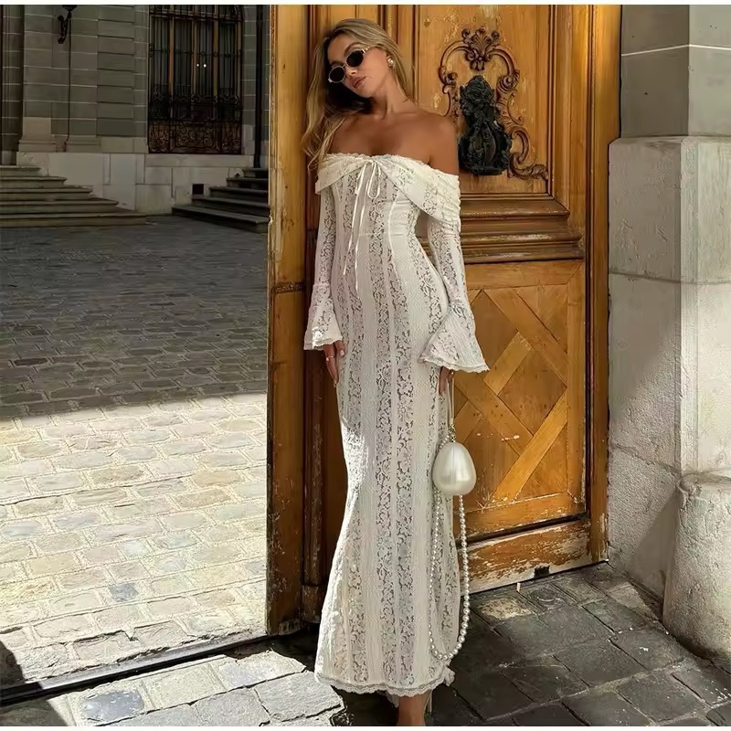 White Off Shoulder Lace Bodycon Summer Maxi Dress