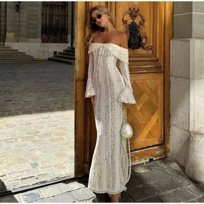 White Off Shoulder Lace Bodycon Summer Maxi Dress