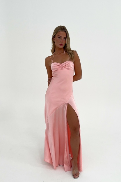 Pink Sleeveless Criss Cross Tie Up Backless Occasion Maxi Dress