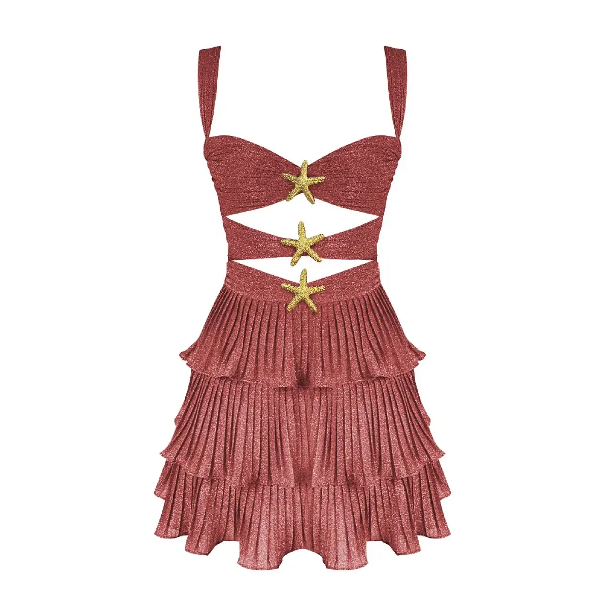 Gold Star Glitter Cut Out A-Line Mini Dress