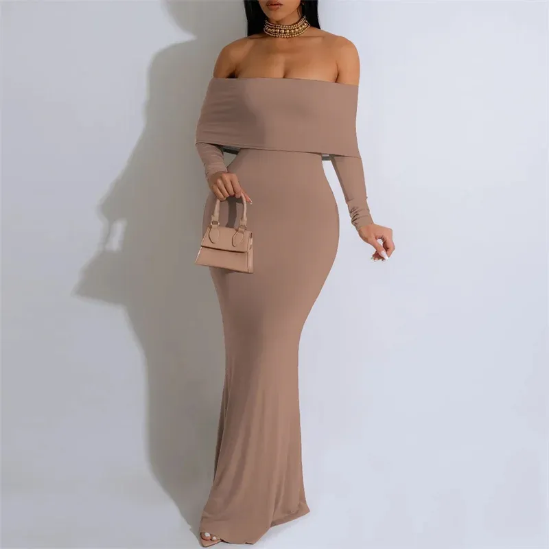 Off Shoulder Long Sleeve Bodycon Maxi Dress