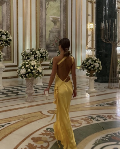 Yellow Open Back One Shoulder Backless Maxi Dress