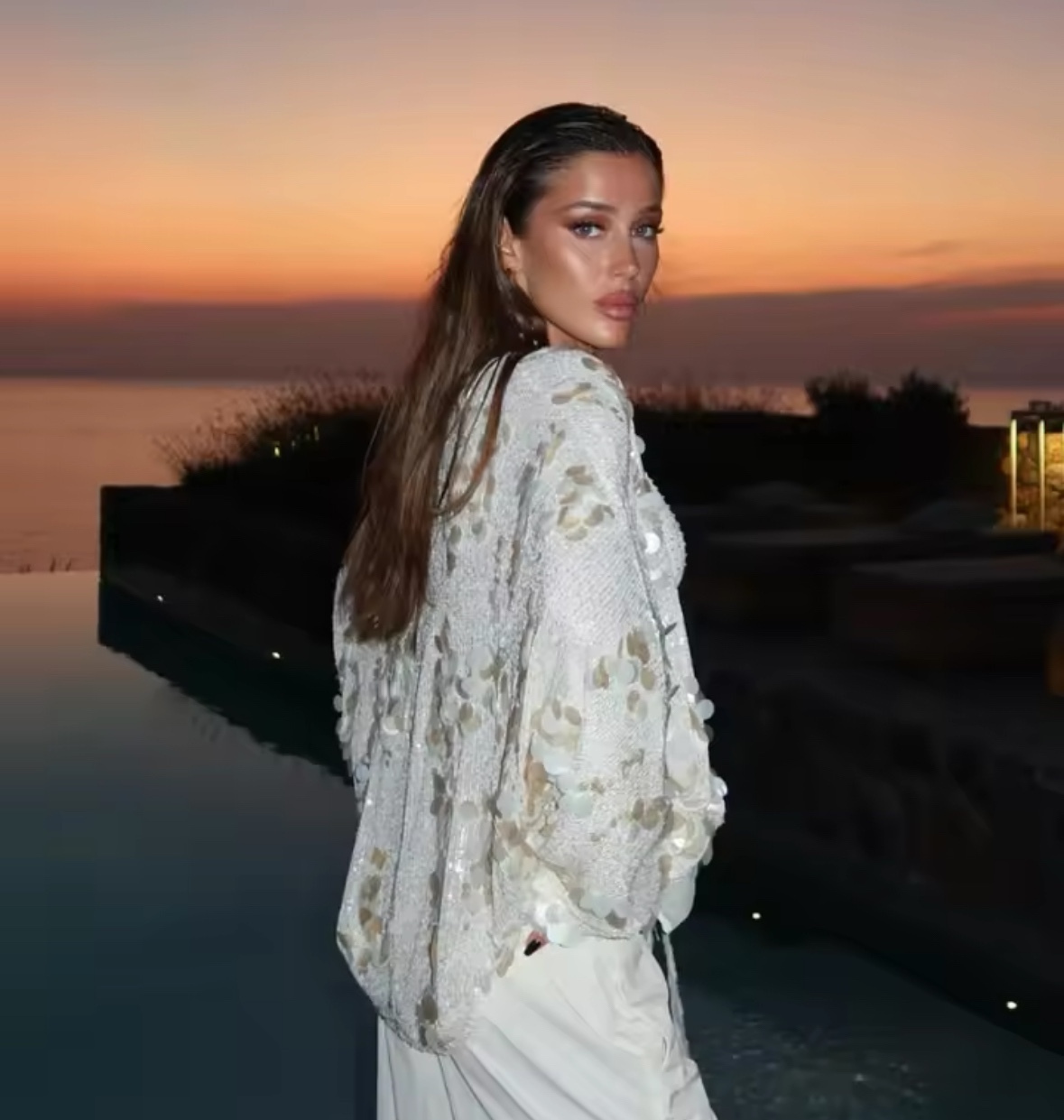 Sequin Tie Up Long Sleeve V Neck Top Jacket