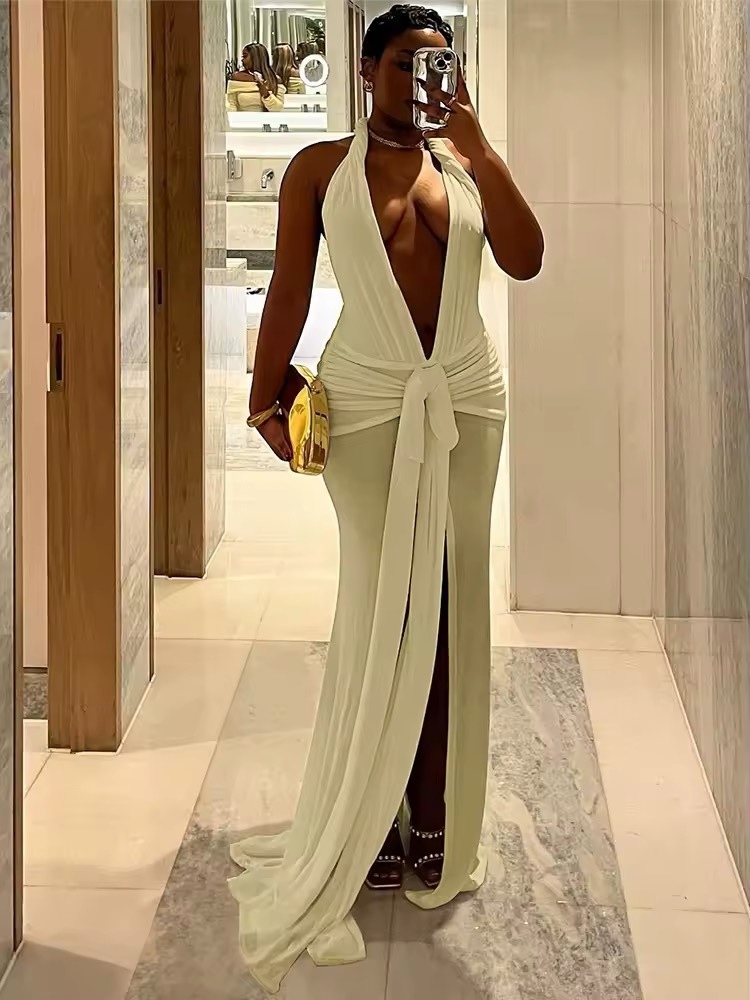 Deep V Neck Holiday Summer Maxi Dress