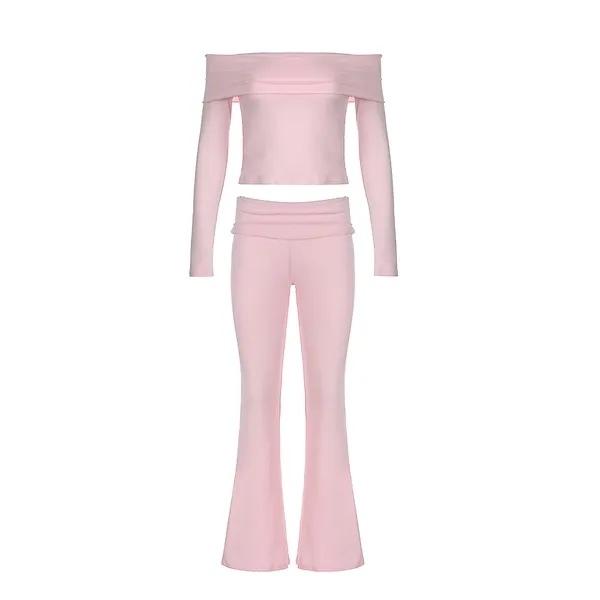 Off Shoulder Crop Top and Casual Pants Set