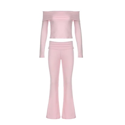 Off Shoulder Crop Top and Casual Pants Set