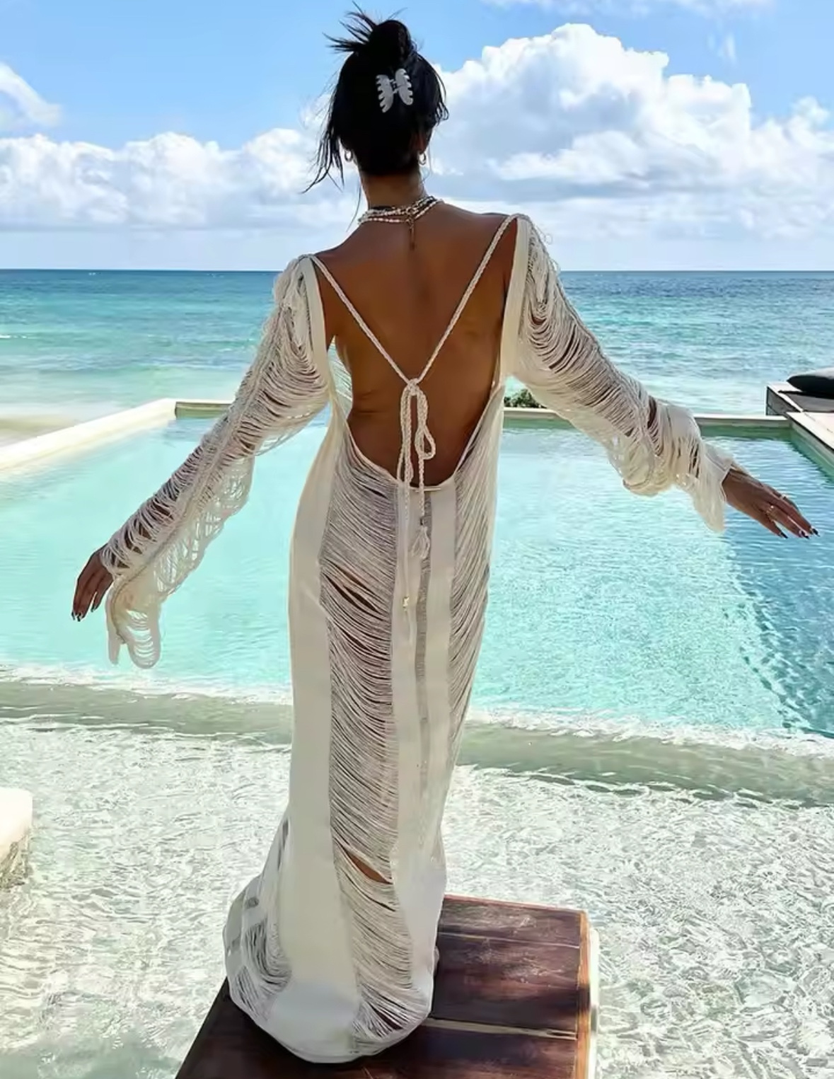 Open Back Summer Beach Crochet Backless Cover Up Dress