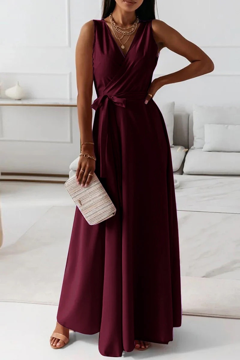 Sleeveless V Neck Occasion Side Tie Maxi Dress