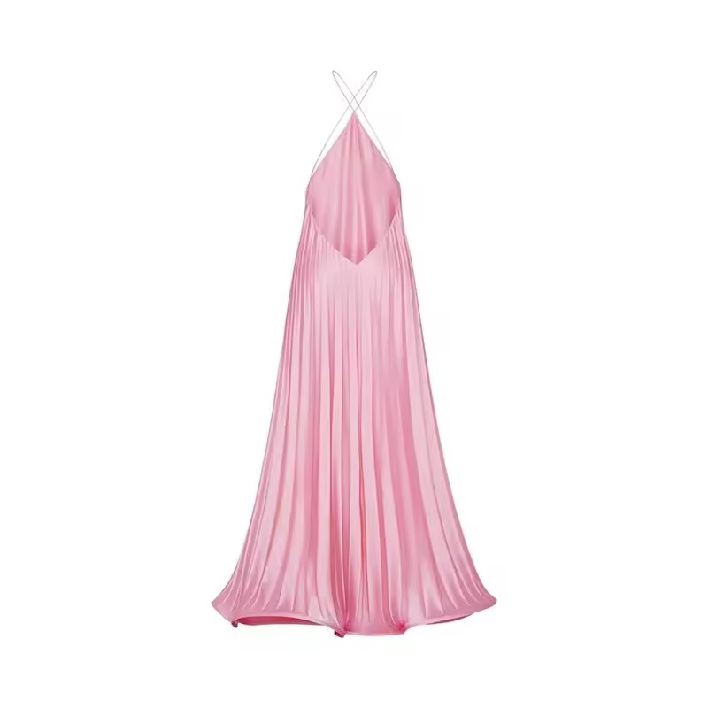 Pleated Halter A Line Summer Vacation Maxi Dress