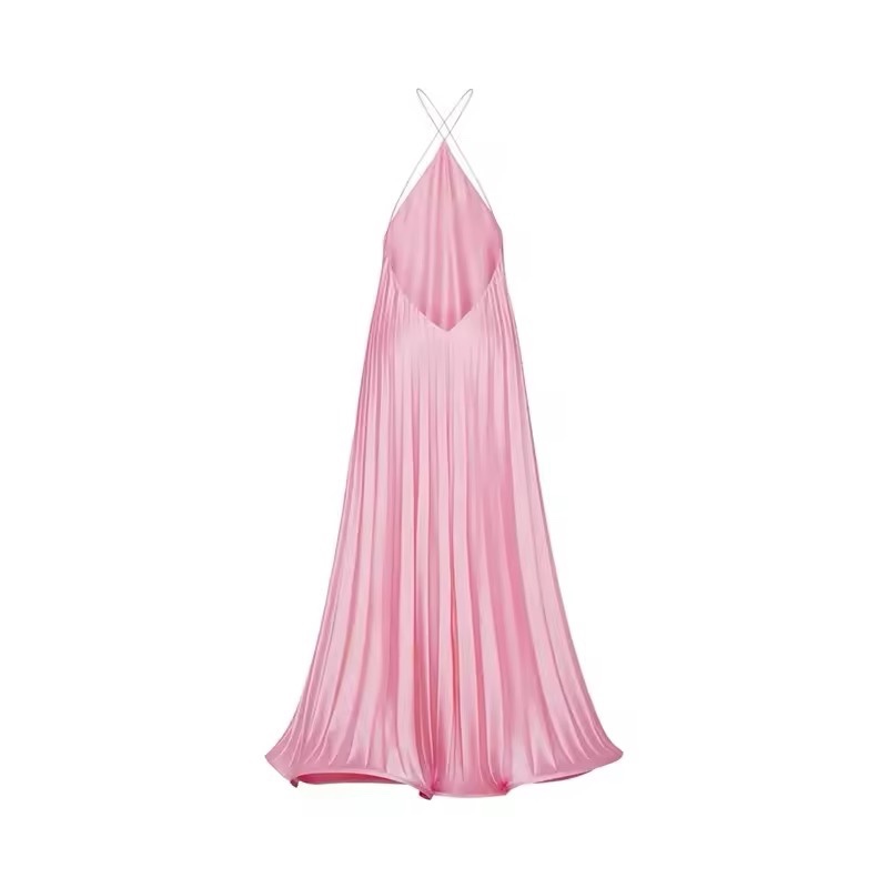 Pleated Halter A Line Summer Vacation Maxi Dress
