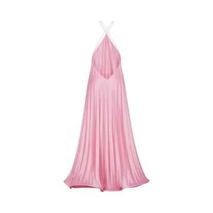 Pleated Halter A Line Summer Vacation Maxi Dress