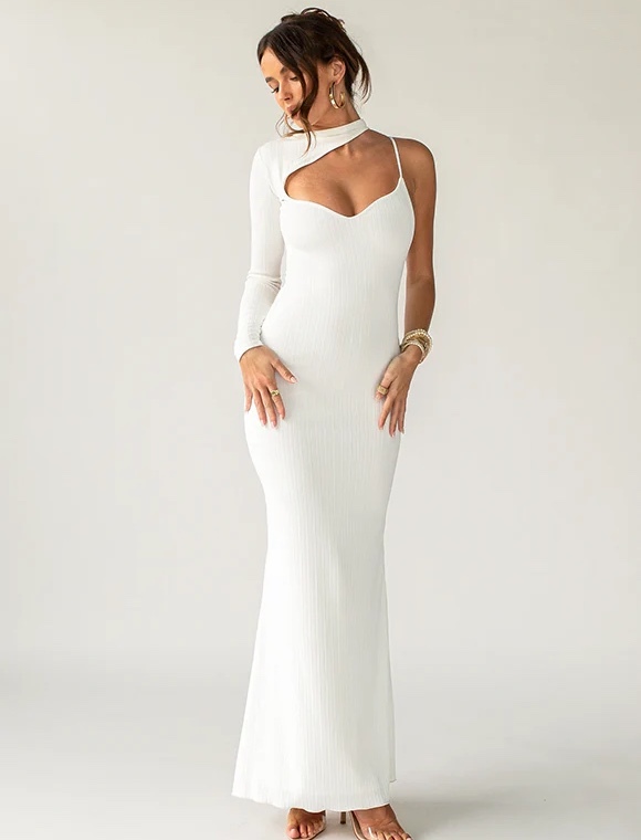 White One Shoulder Backless Bodycon Maxi Dress